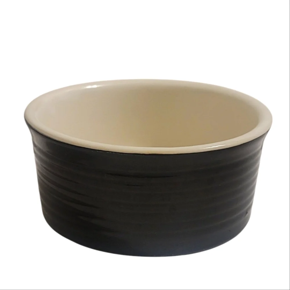 Small Pets Black & White Ceramic Ribbed Texture Food Bowl For Dogs Or Cats